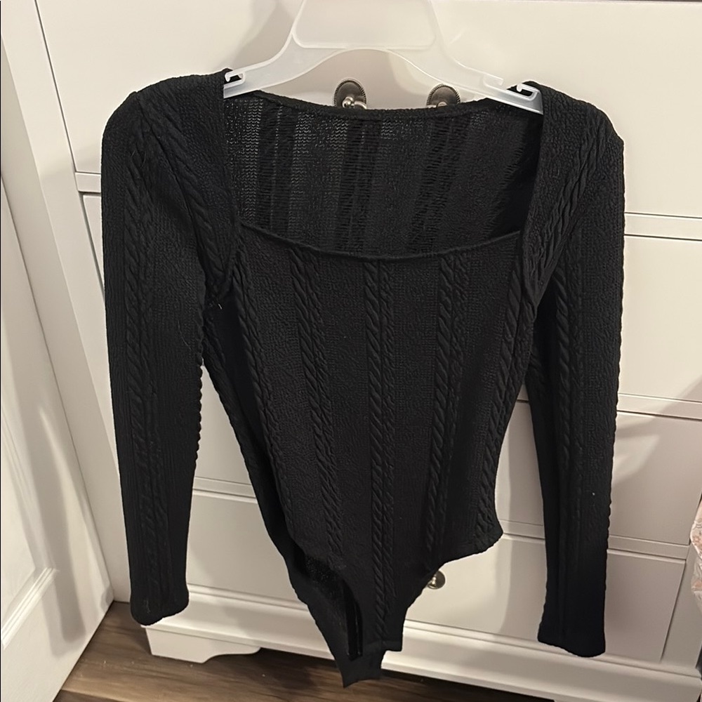 SHEIN Black Fitted Ribbed Puff Sleeve Bodysuit